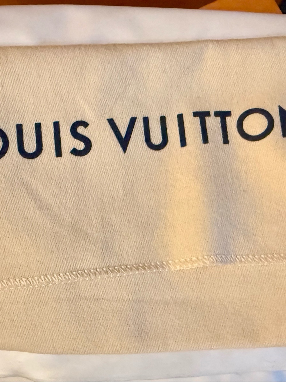 Louis Vuitton Cream Dust Bag with Navy Logo Print